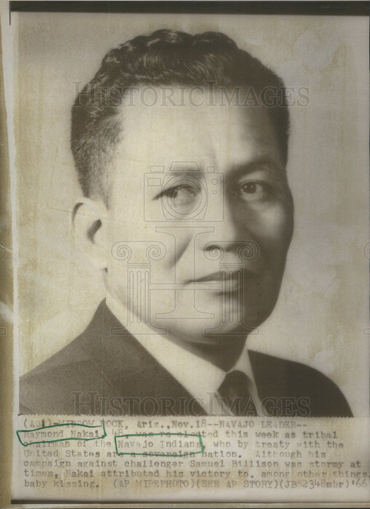 1966 Press Photo Navajo Indian Leader Raymond Nakai Tribal Chairman Reelected - Historic Images