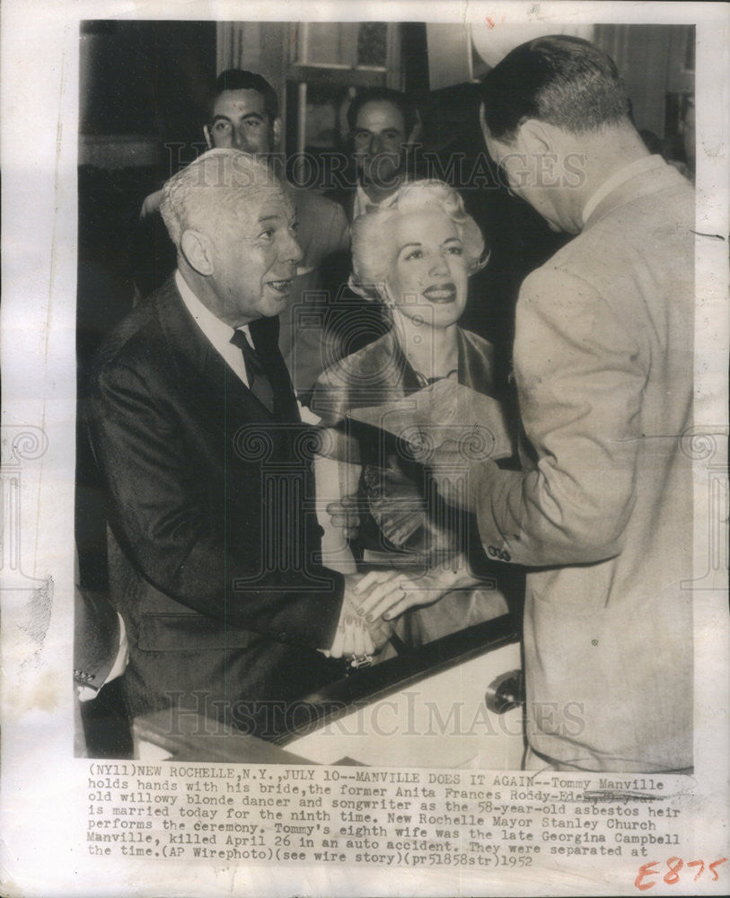 1952 Press Photo Tommy Manville Manhattan Socialite Asbestos Heir - Historic Images