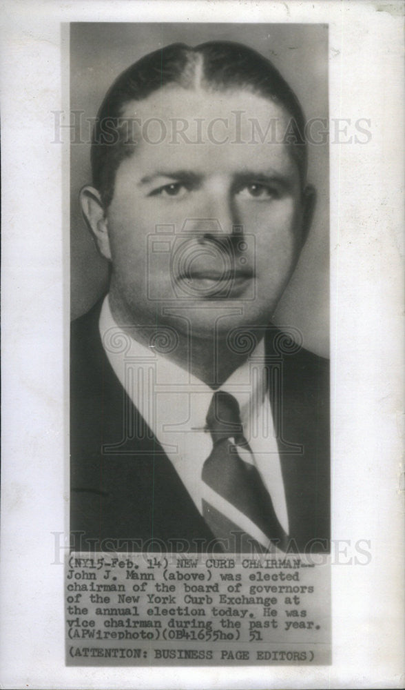 1951 Press Photo John J. Mann, Chairman of the Board of Governors New York - Historic Images