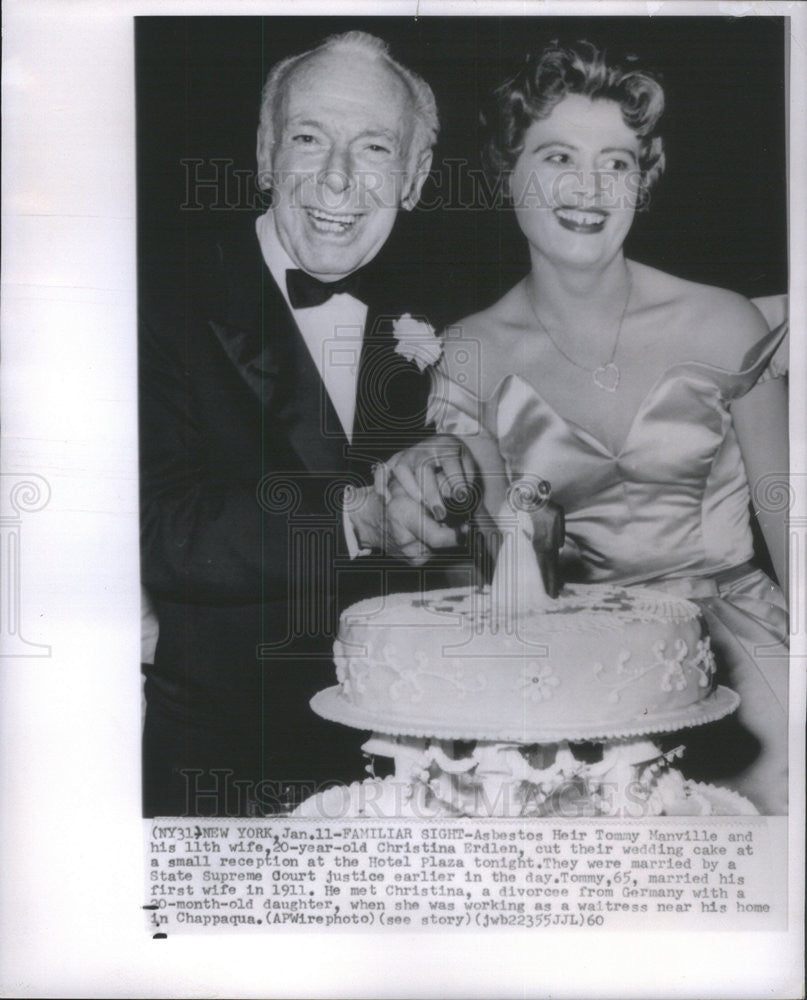 1960 Press Photo Asbestos Heir Tommy Manville and his 11th wife Christina erdlen - Historic Images