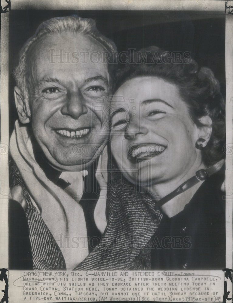 1945 Press Photo Tommy Manville Fiancee Georgina Campbell Grand Central Station - Historic Images