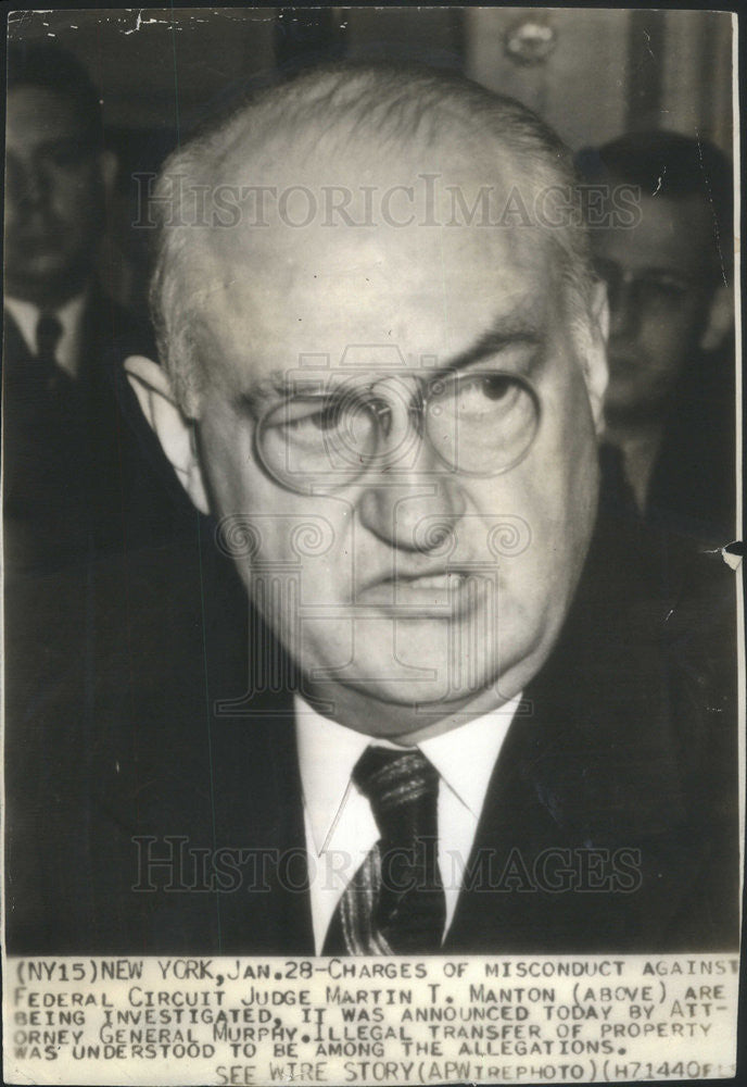 Press Photo Charges of Misconduct federal circuit judge Martin T. manton - Historic Images