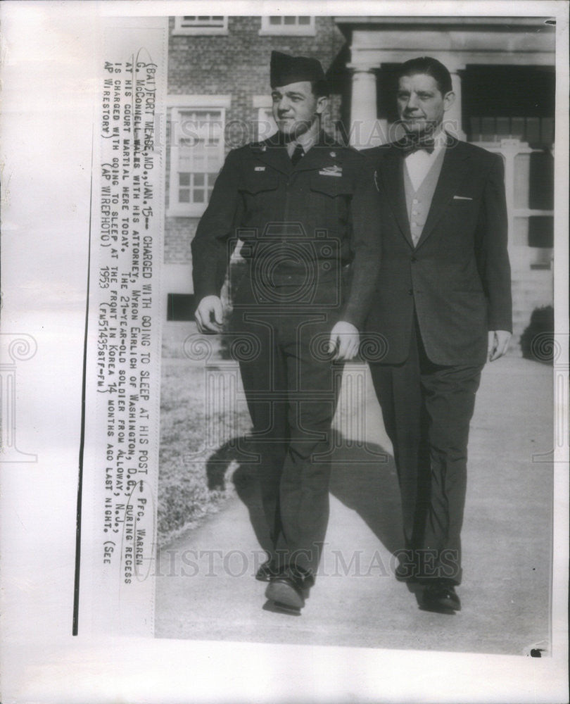 1953 Press Photo Pfc Warren G McConnell and atty,slept at post on front in Korea - Historic Images