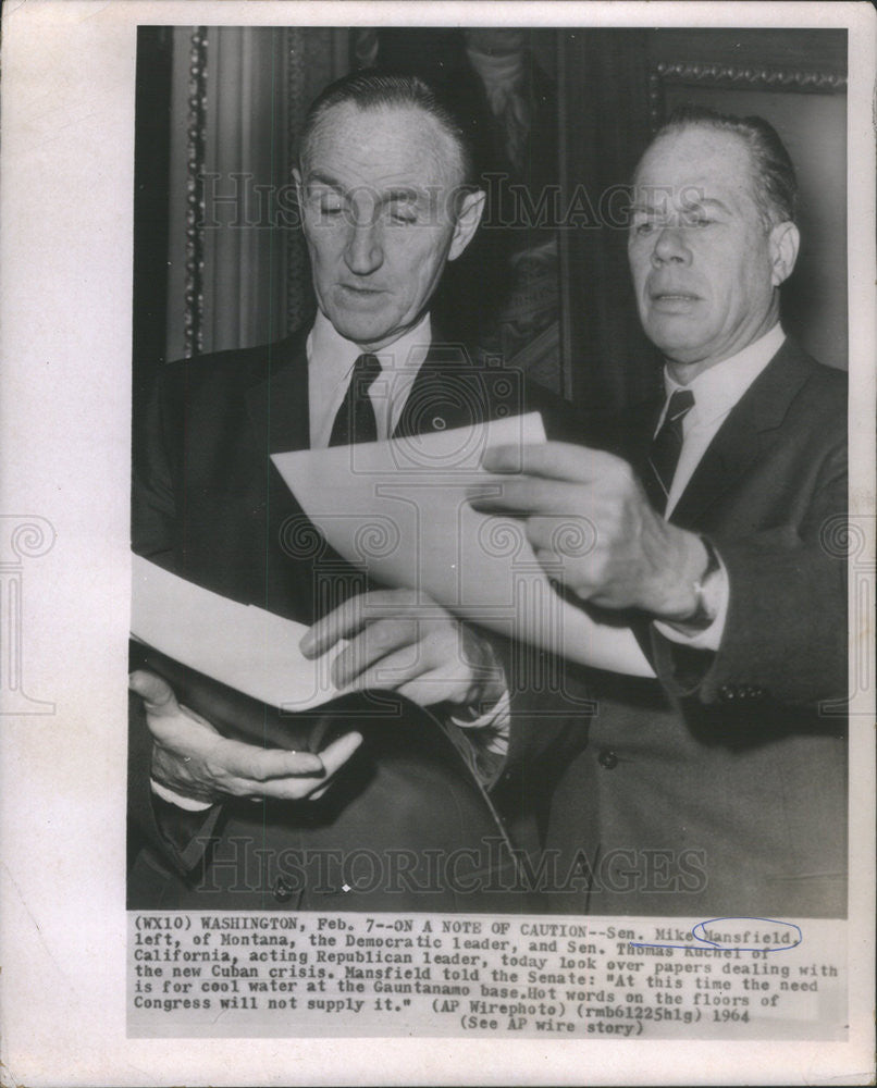 1964 Press Photo Sen. Mike Mansfield &amp; Sen. Thomas Kuchel. - Historic Images