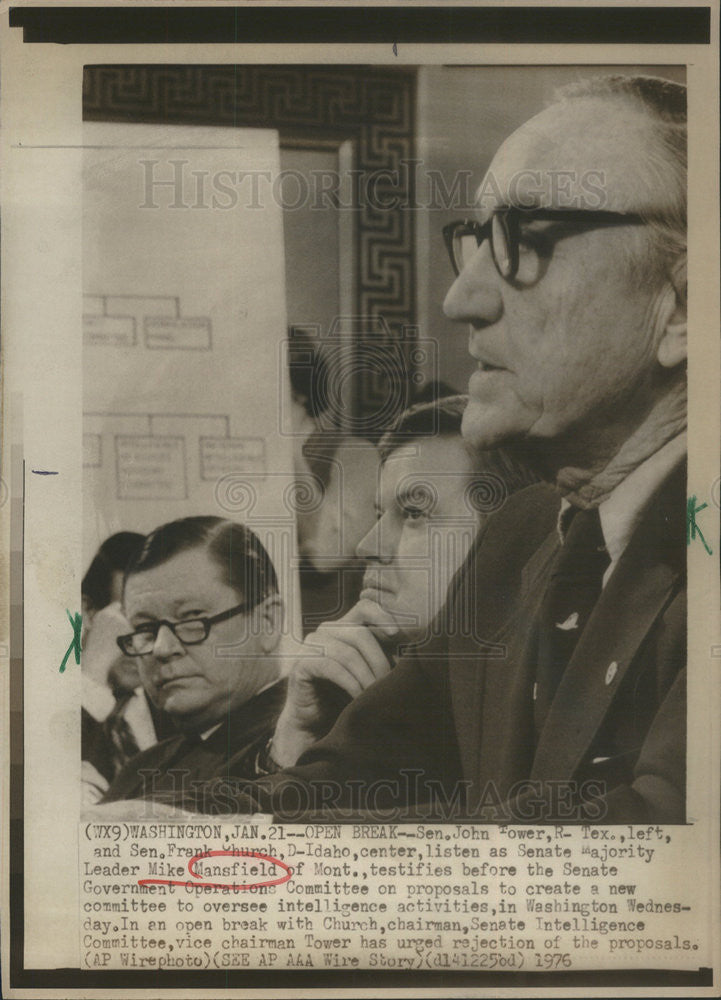 1976 Press Photo Senators John Tower, Frank Church &amp; Mike Mansfield. - Historic Images