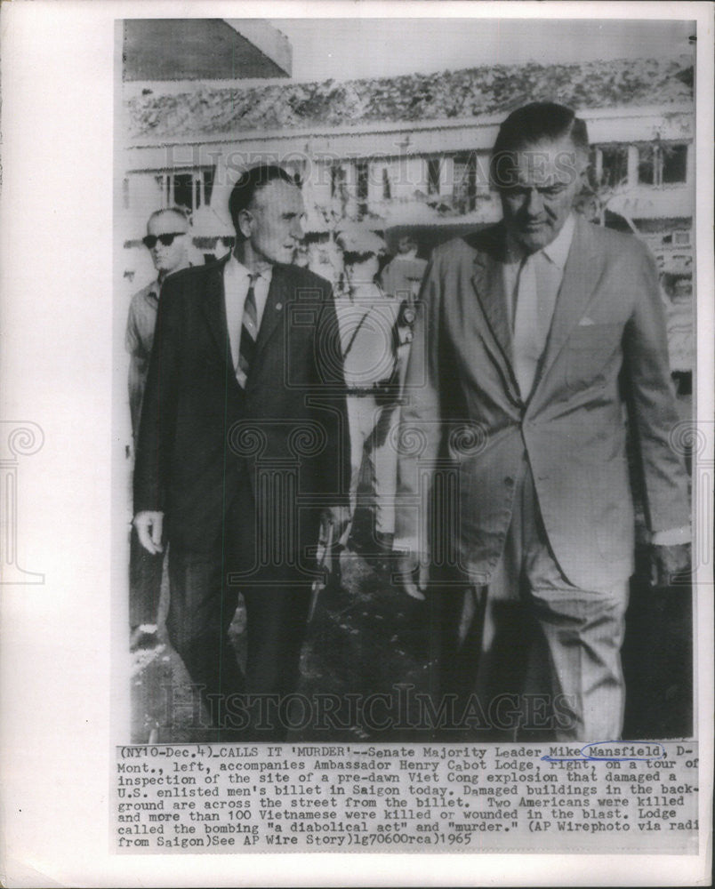 1965 Press Photo Senator Mike Mansfield &amp; Ambassador Henry Cabot Lodge. - Historic Images