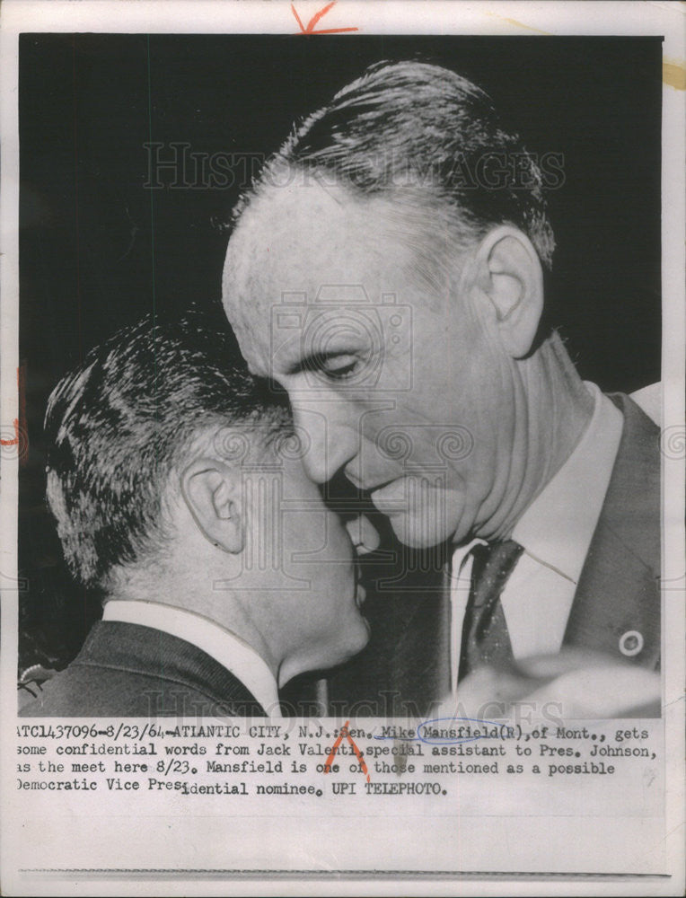 1964 Press Photo Mike Mansfield and Jack Valenti. - Historic Images