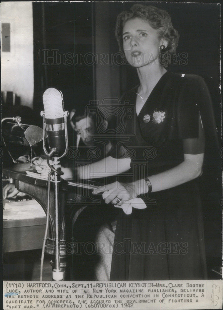 1942 Press Photo Republican Keynoter mrs Clare boothe luce author - Historic Images