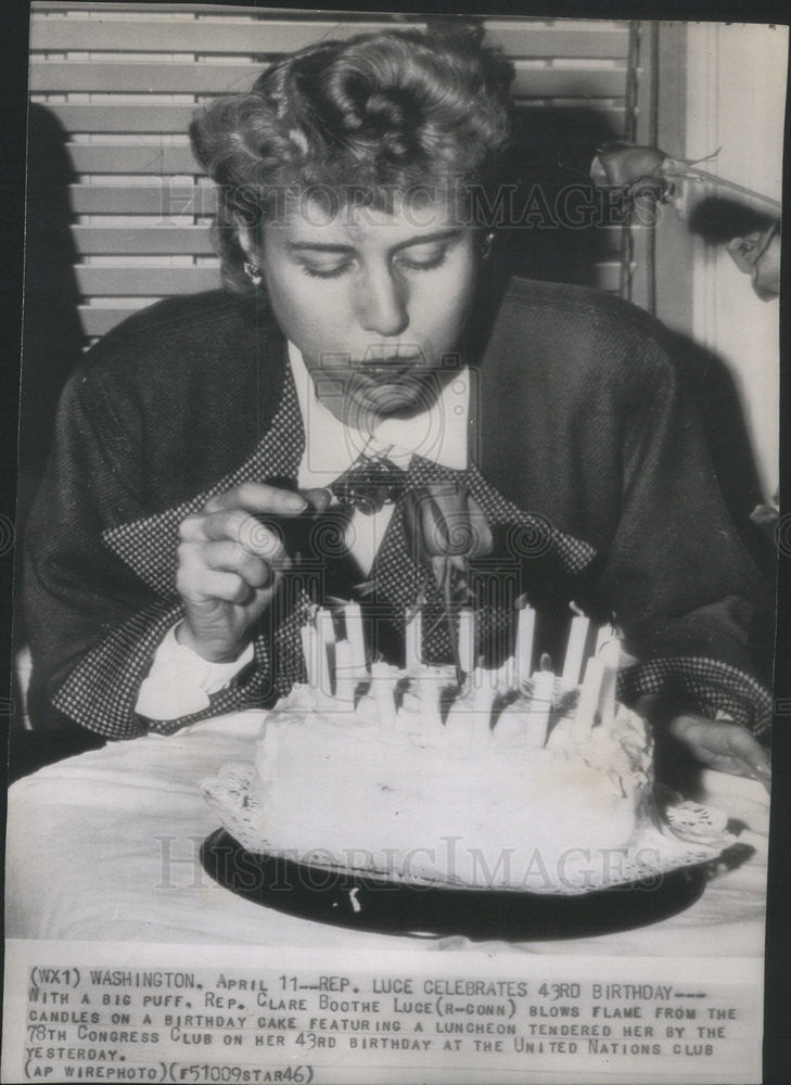 1946 Press Photo rep. luce celebrates 43rd Birthday - Historic Images