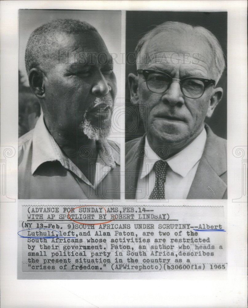 1965 Press Photo Albert Luthuli &amp; Alan Paton, South Africans Under Scrutiny - Historic Images