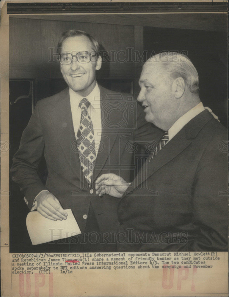 1976 Press Photo Gubernatorial opp Dem M Howlett and Rep J Thompson - Historic Images