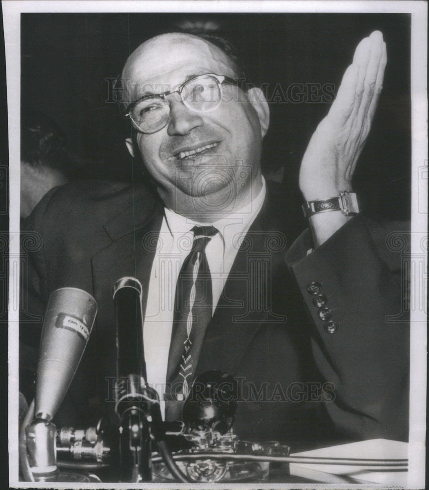 1955 Press Photo Harry Lev Trial Cap Man Senate Investigation uniform contracts - Historic Images