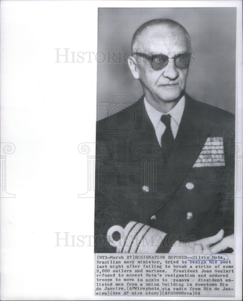 1964 Press Photo Silvio Mota Brazilain Navy Minister Resignation Refused - Historic Images