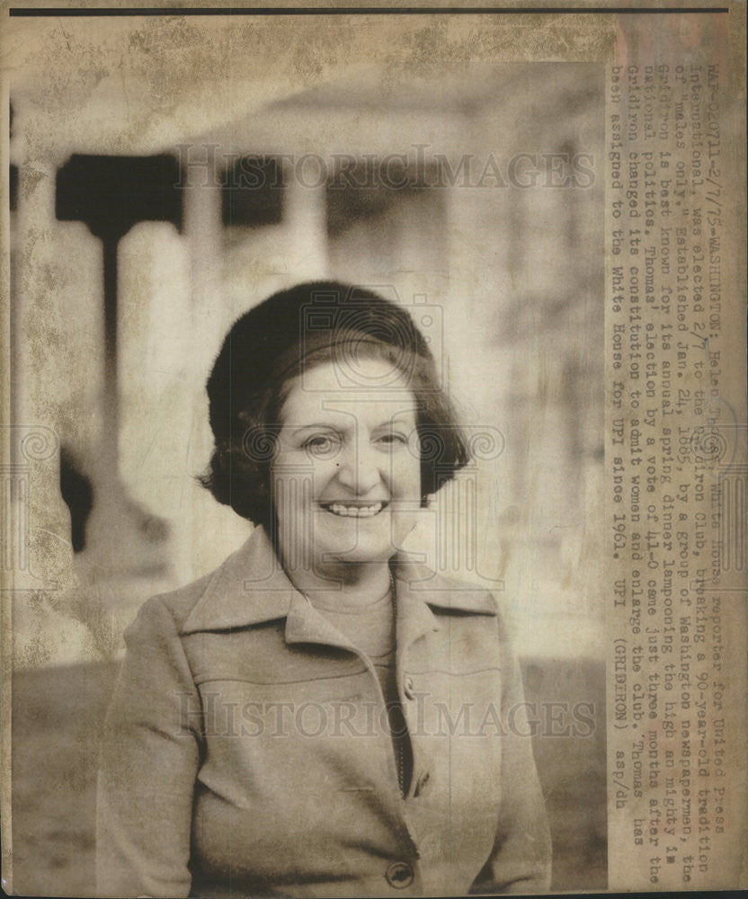 1975 Press Photo Helen Thomas, White House Reporter - Historic Images