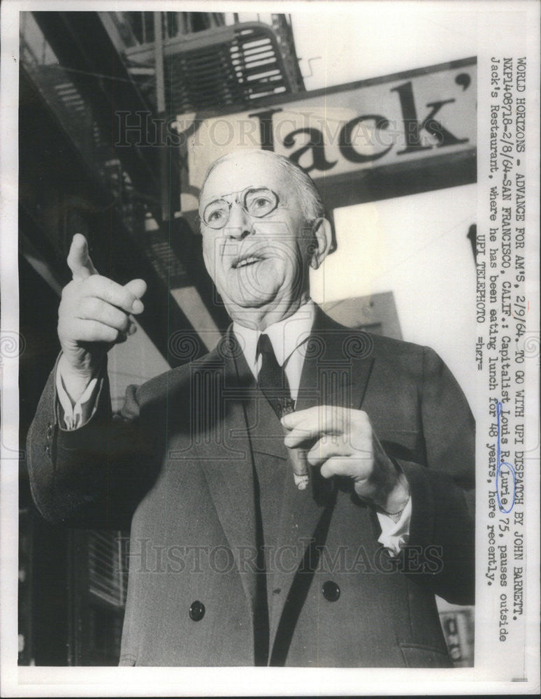1964 Press Photo Capitalist Louis Lurie 75 Years Old in California - Historic Images