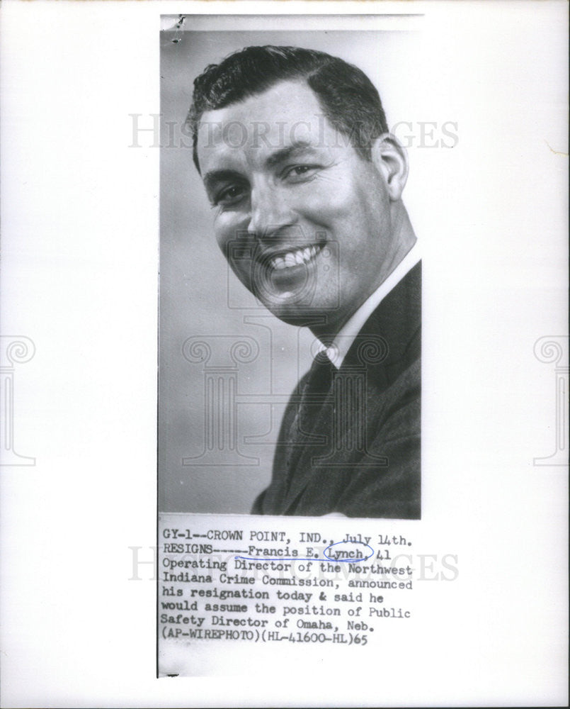 1965 Press Photo Francis E. Lynch Operating Director Northwest Indiana Crime - Historic Images