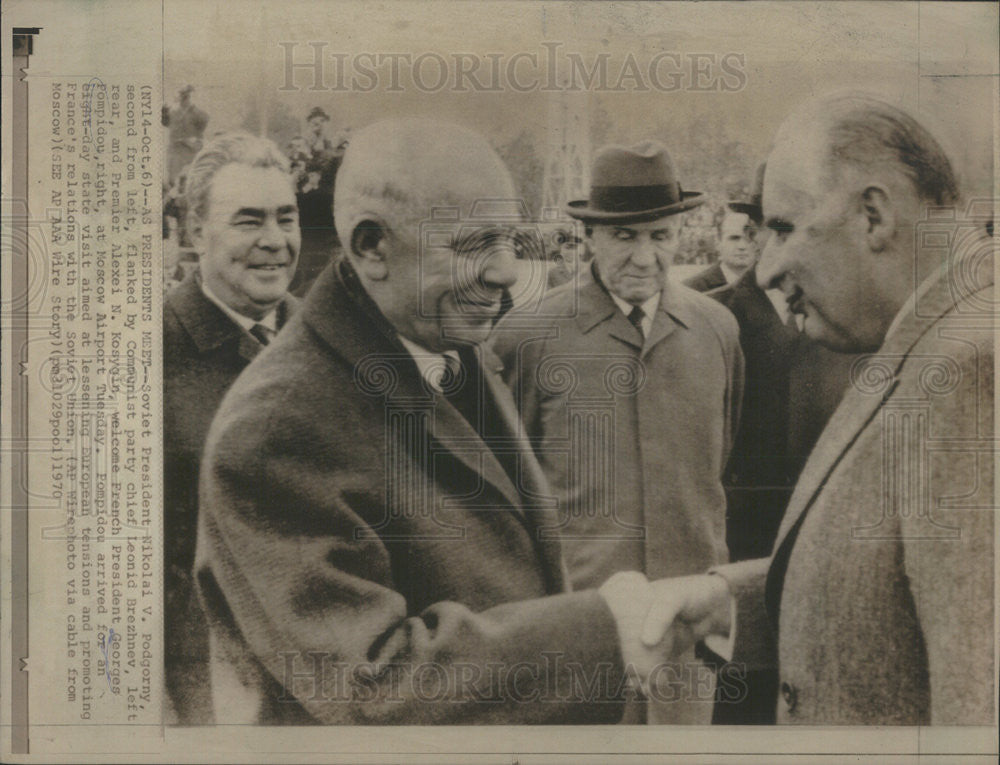 1970 Press Photo Soviet President Nikola Podgorny welcomes French President - Historic Images