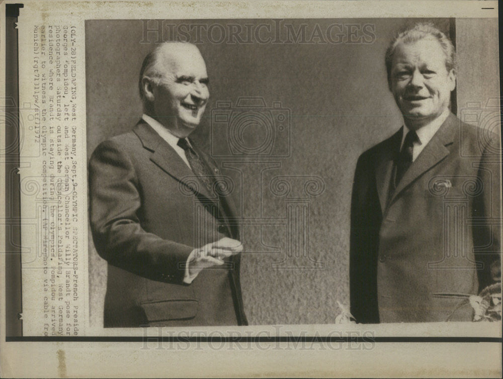 1972 Press Photo French Pres Georges Pompidou &amp; Chancellor Willy Brandt - Historic Images