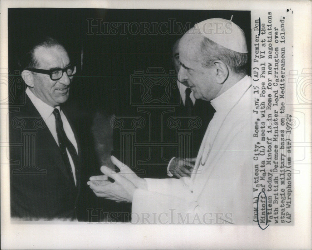 1972 Press Photo Premier Don Mintoff Meeting Pope Paul VI Vatican City - Historic Images