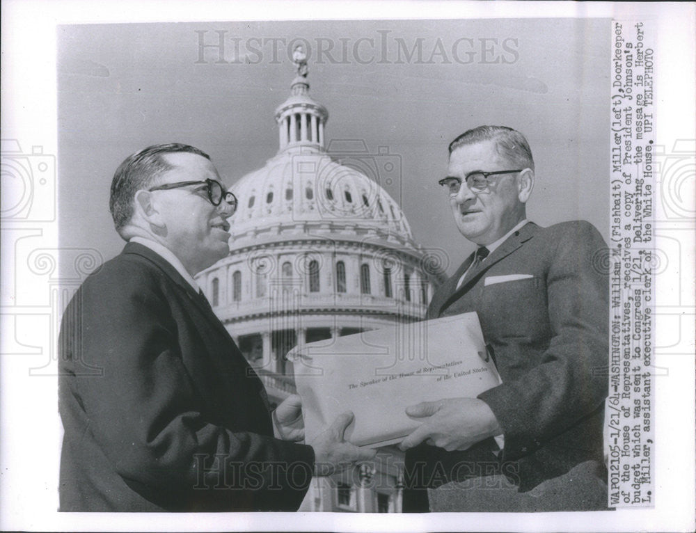 1964 Press Photo William Miller with Herbert Miller at the Capitol receiving the - Historic Images