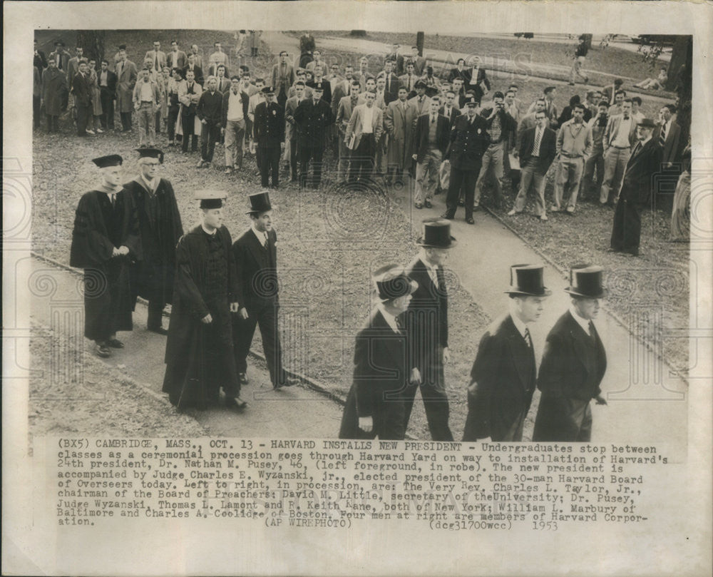 1953 Press Photo Installation of New President at Harvard, Dr Nathan Pusey - Historic Images