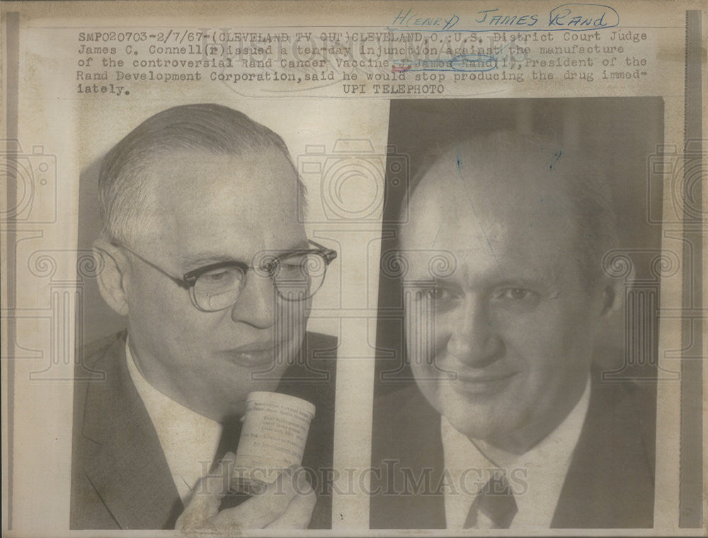 1967 Press Photo District Court Judge James C Connell Rand Cancer Vaccine - Historic Images