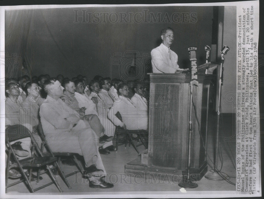 1948 Press Photo President Manuel Roxas Speaks Out Against Communism - Historic Images