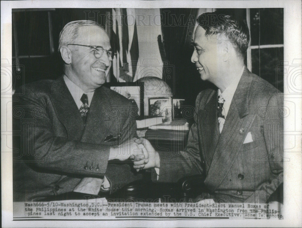 1947 Press Photo Pres Truman And Philippine Pres Manuel Roxas At White House - Historic Images