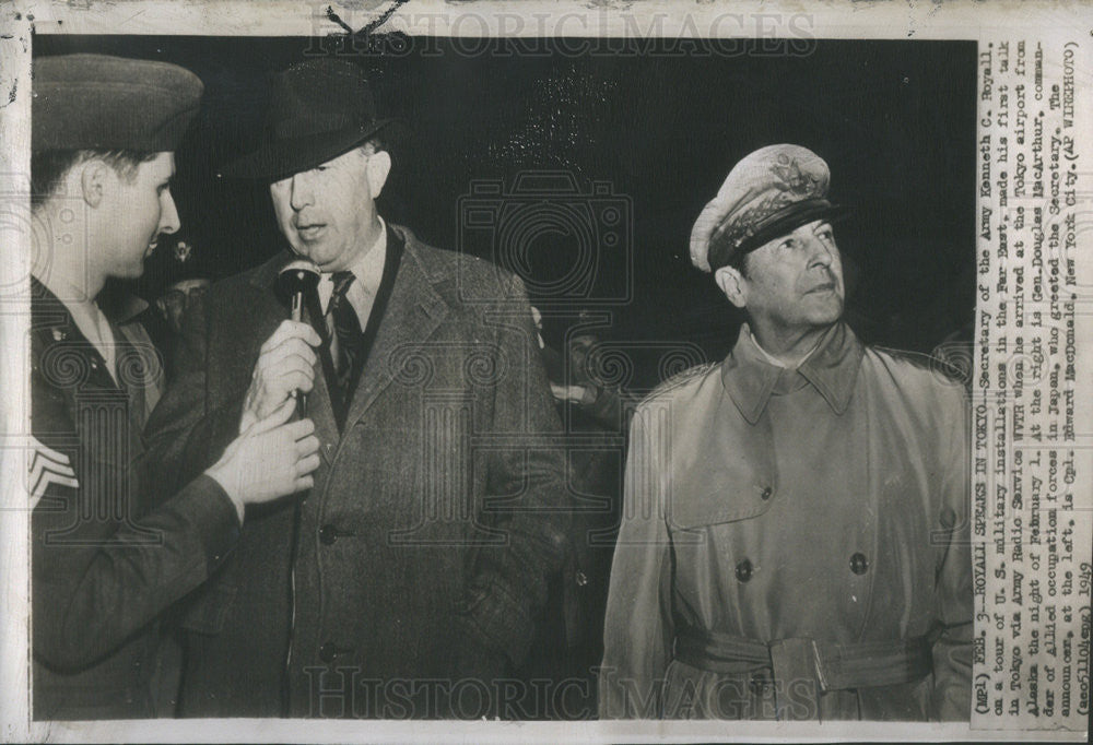 1949 Press Photo Secretary Army Kenneth C. Royall Tokyo Gen. Douglas MacArthur - Historic Images