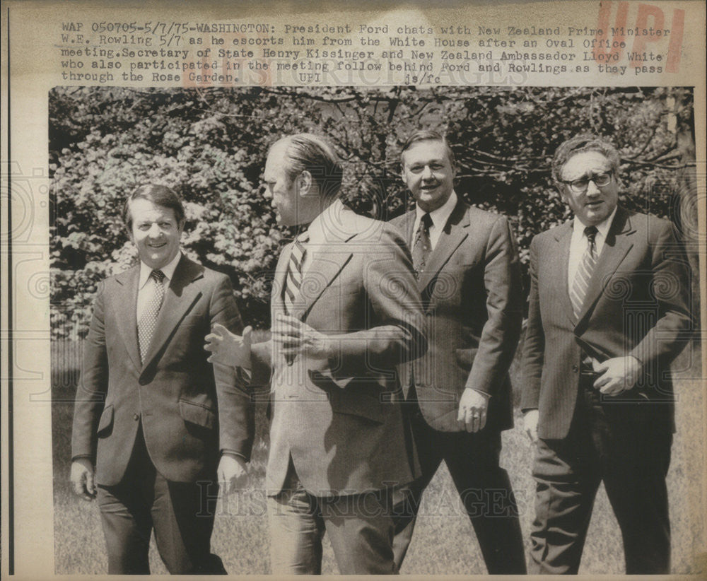 1975 Press Photo Pres Ford With New Zealand Prime Minister WE Rowling White Hse - Historic Images