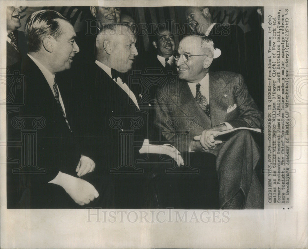 1948 Press Photo Harry Truman New York Mayor William O&#39;Dwyer James Farley - Historic Images