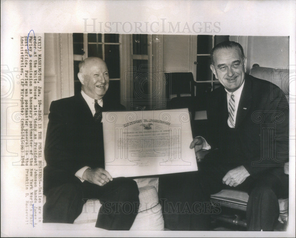 1964 Press Photo White House President Johnson James A Farley - Historic Images