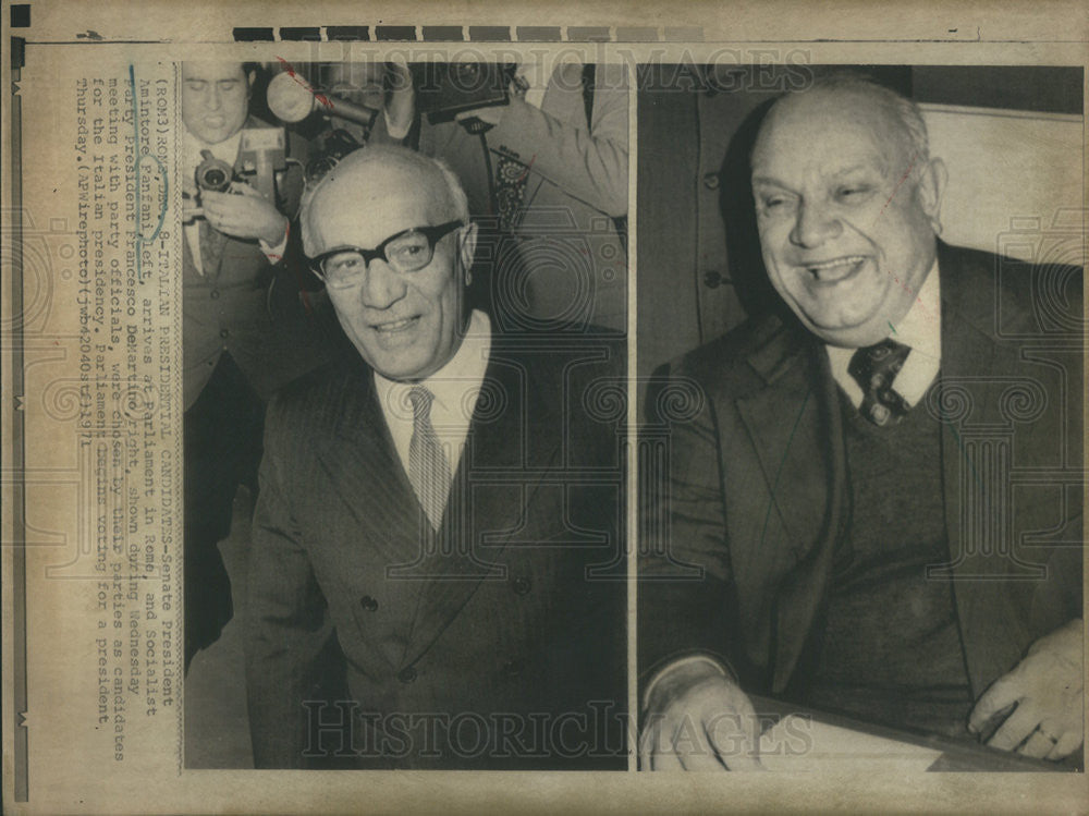 1971 Press Photo Senate Pres Amintore Panfani And Pres Francesco DeMartino Rome - Historic Images