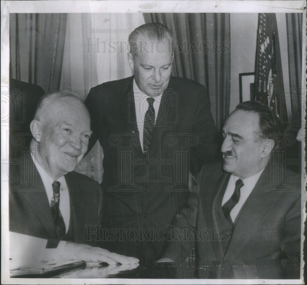 1959 Press Photo Anastas I. Mikoyan, Mikhail Menshikov &amp; President Eisenhower - Historic Images