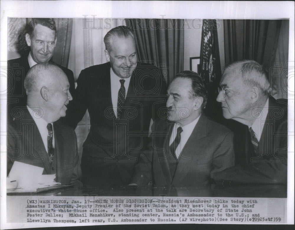 1959 Press Photo Pres Eisenhower Meet Dpty Premier Mikoyan And Secy State - Historic Images