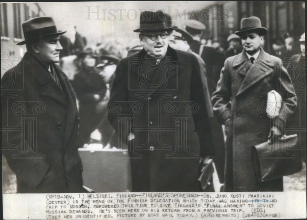 1939 Press Photo Dr. Juho Kusti Paasikivi Head Finnish Delegation On Moscow Trip - Historic Images