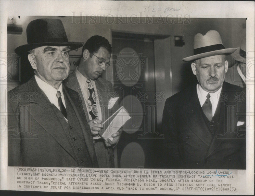 1950 Press Photo John Lewis John Owens Cyrus Ching Soft Coal Miner Strike - Historic Images