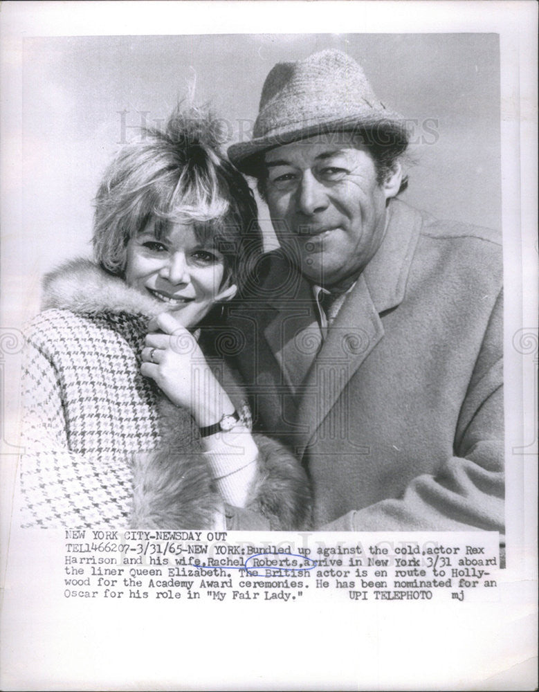 1965 Press Photo Actor Rex Harrison and his wife Rachel Roberts - Historic Images