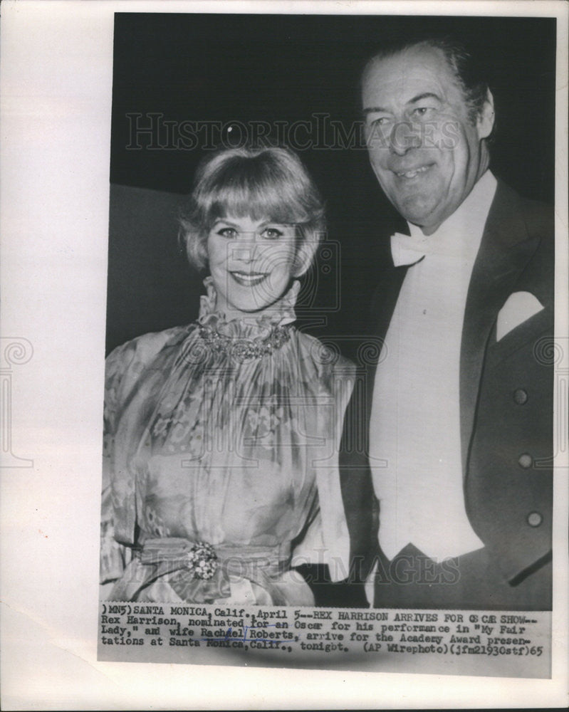 1965 Press Photo Rex Harrison and wife Rachel Roberts arrive for Oscar show - Historic Images