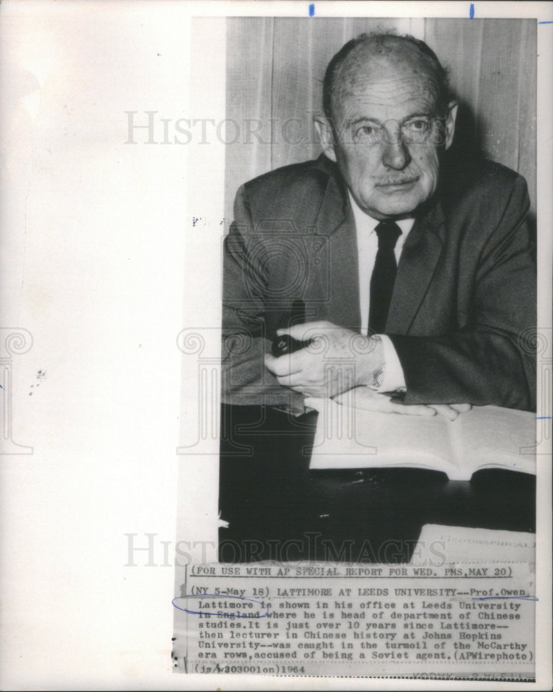 1964 Press Photo China Professor Owen Lattimore At Leeds University - Historic Images