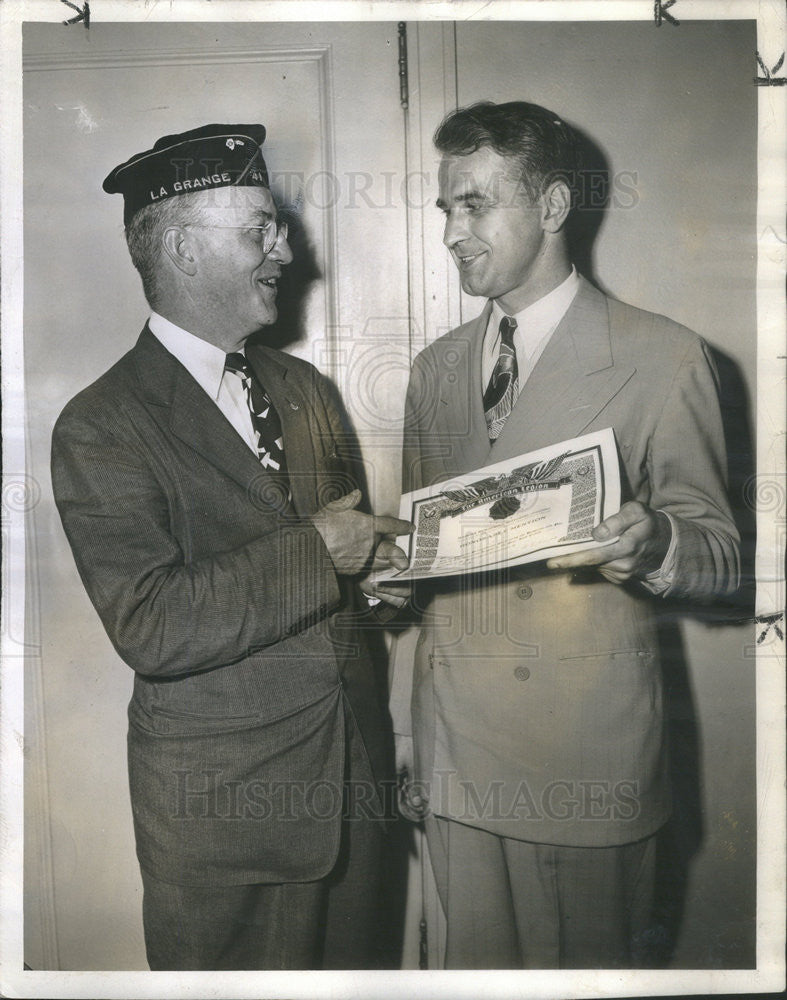 1943 Press Photo Fred Ashley Illinois American Legion Robert Lasch Chicago Sun - Historic Images