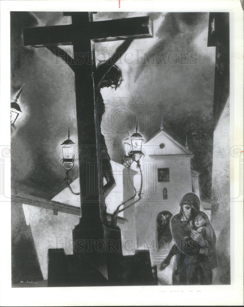 1982 Press Photo Exhibition Crucifixion Scene Andrej Andrejewitsch Myinikow - Historic Images