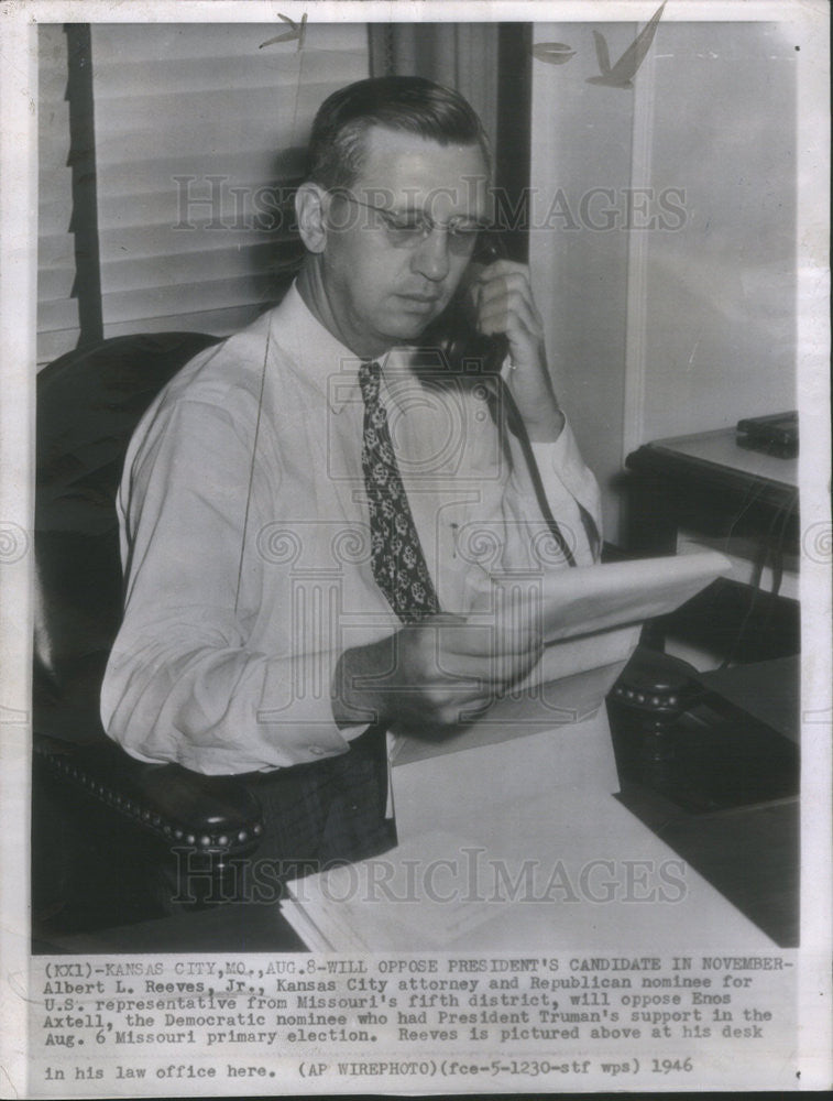 1946 Press Photo Albert L. Reeves Jr. Kansas City Attorney and Republican - Historic Images