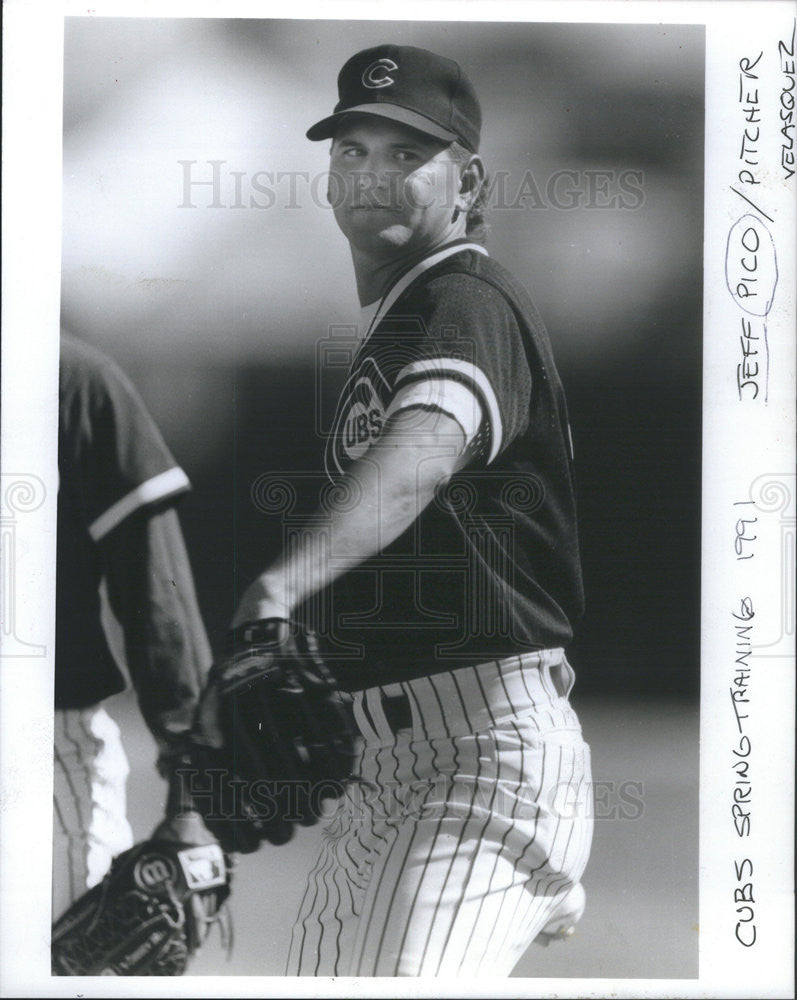 1991 Press Photo Cubs Pitcher Jeff Pico At Spring Training - Historic Images