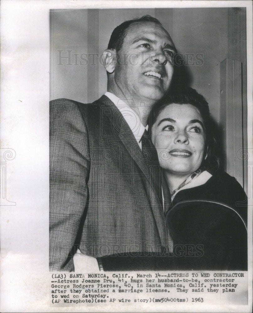 1963 Press Photo Actress Joanne Dru weds George Rodgers Pierose - Historic Images