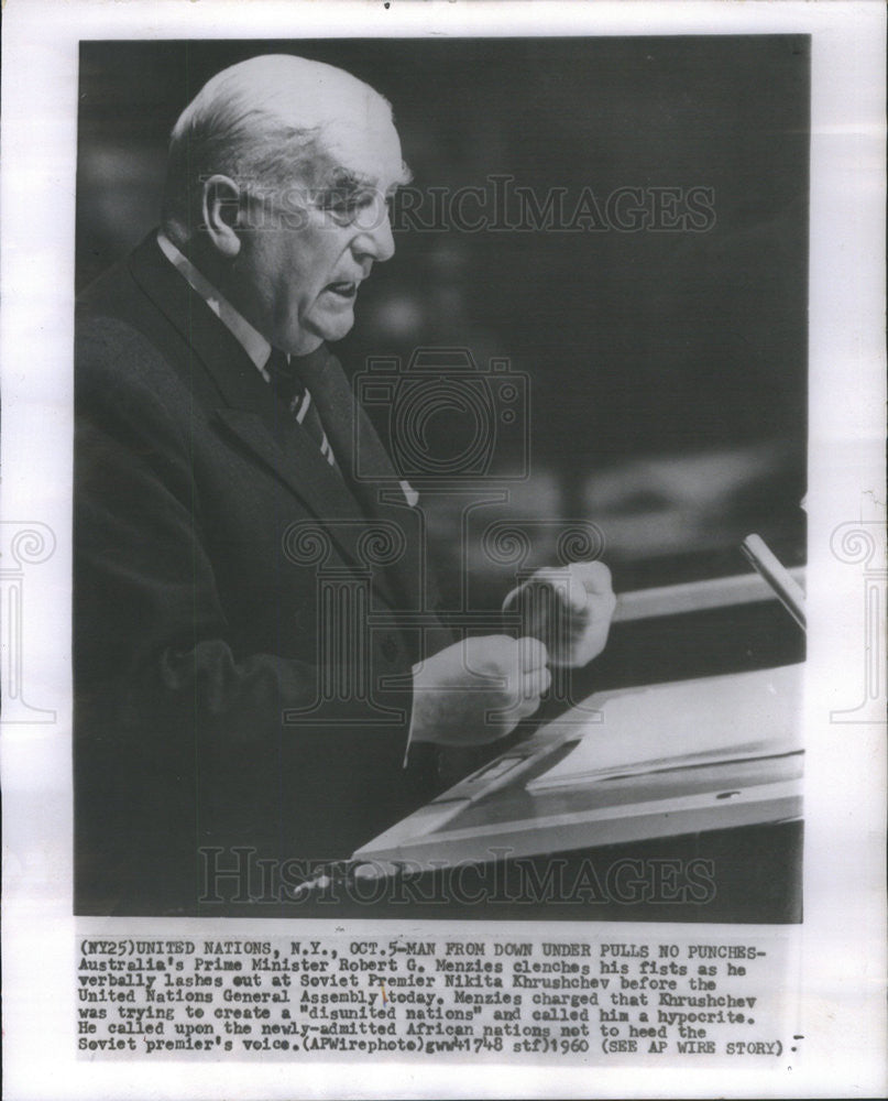1960 Press Photo Australias Prime Minister Robert G. Menzies - Historic Images