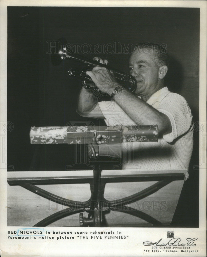 1961 Press Photo Red Nichols with Trumpet in &quot;The Five Pennies&quot; - Historic Images