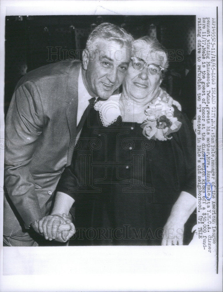1965 Press Photo Sam Mele manager Minnesota Twins mother Mrs. Anna Mele - Historic Images