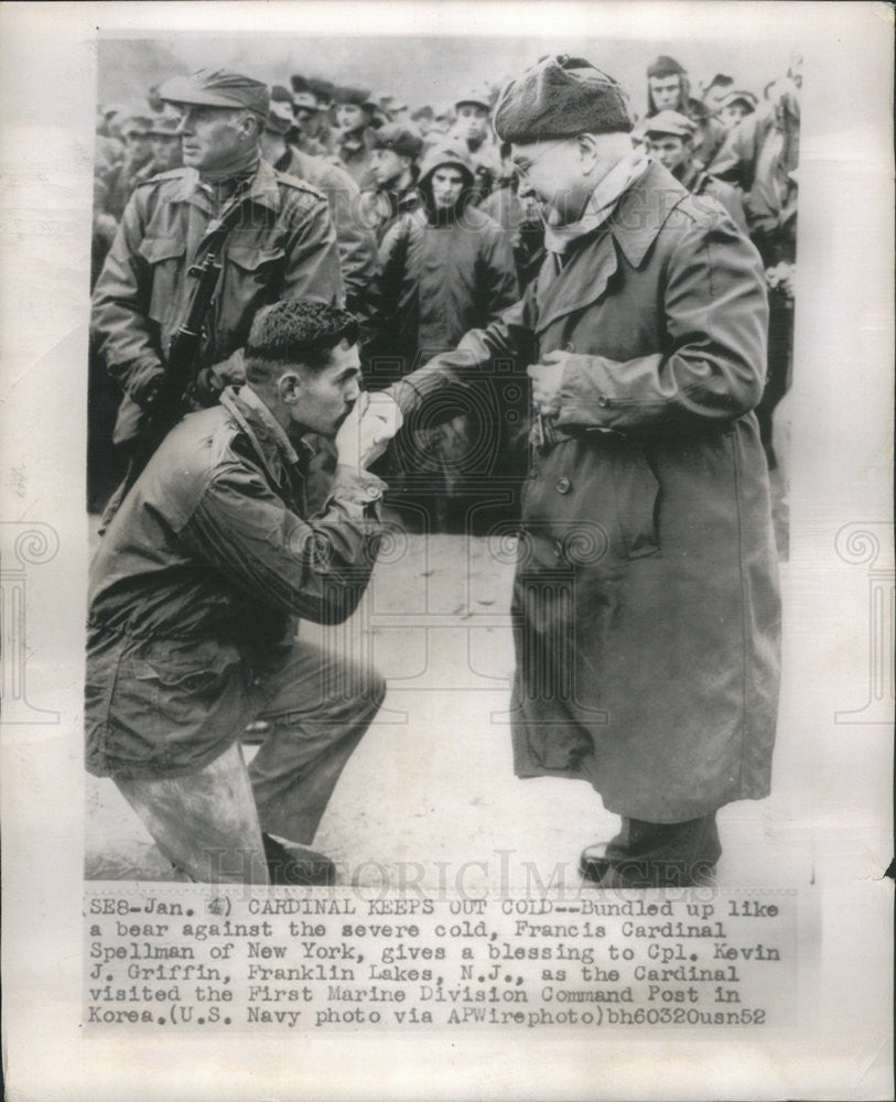 Undated Press Photo Cardinal Spellman of NY Visits First Marine Division in Korea - Historic Images