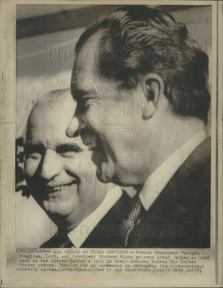 1971 Press Photo French Pres Pompidou &amp; Pres Richard Nixon - Historic Images